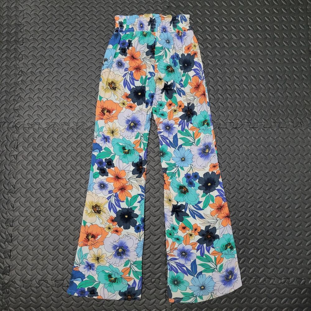 O'Neill Floral Smocked Wide Leg Pants Medium Boho Beach Resort Palazzo